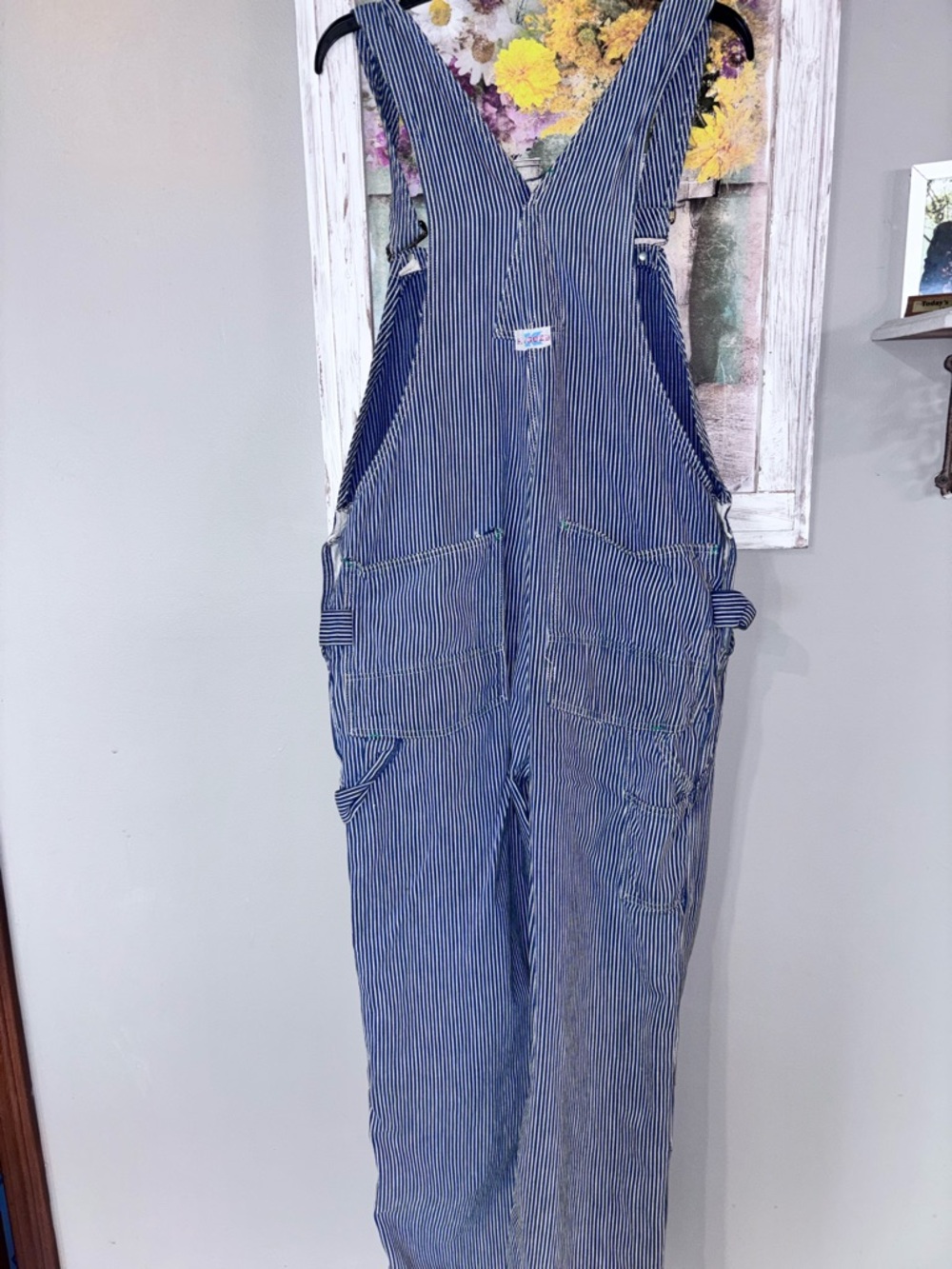 Vintage 80s Rugged Denim Men’s Bib Overalls Jeans USA 36 X 32 Pinstriped - Picture 2 of 6